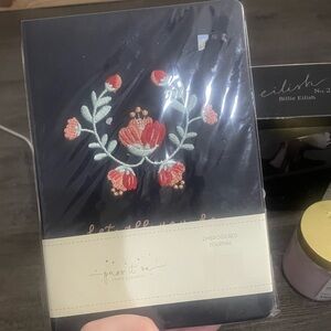 Embroidered Black Journal with Floral Design
